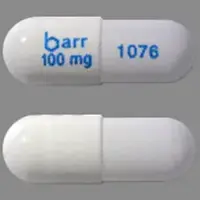 Temozolomide (monograph) (Temodar)-barr 100 mg 1076-100 mg-White-Capsule-shape