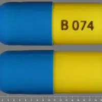 Aspirin, butalbital, caffeine, and codeine (Aspirin, butalbital, caffeine, and codeine [ as-pir-in, bue-tal-bi-tal, kaf-een, and-koe-deen ])-B 074-asprin 325mg / butalbital 50mg / caffeine 40mg / codeine phosphate 30mg-Blue & Yellow-Capsule-shape