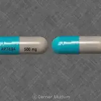 Cefaclor (Cefaclor [ cef-a-klor ])-AP7494 500 mg-500 mg-Blue & Gray-Capsule-shape