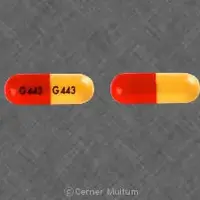 Dantrolene (Dantrolene (oral) [ dan-troe-leen ])-G443 G443-100 mg-Red & Yellow-Capsule-shape