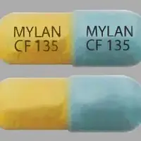 Fenofibric acid (Fenofibric acid [ fen-oh-fye-brik-as-id ])-MYLAN CF 135 MYLAN CF 135-135 mg-Blue & Yellow-Capsule-shape