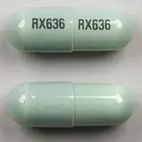 Ganciclovir sodium (monograph) (Cytovene)-RX636 RX636-250 mg-Green-Capsule-shape