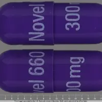 Trimethobenzamide (monograph) (Tigan)-Novel 660 300 mg-300 mg-Purple-Capsule-shape