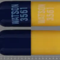 Vancomycin (Vancomycin (oral) [ van-koe-mye-sin ])-WATSON 3561 WATSON 3561-250 mg (base)-Blue & Yellow-Capsule-shape