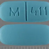 Verapamil (Verapamil (oral/injection) [ ver-ap-a-mil ])-M 411-240 mg-Blue-Capsule-shape