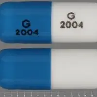 Ziprasidone (Ziprasidone (oral/injection) [ zi-pray-si-done ])-G 2004 G 2004-80 mg-Blue & White-Capsule-shape