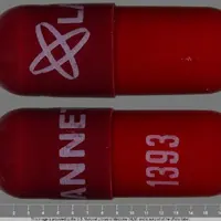 Rifampin (monograph) (Rifadin)-Logo LANNETT 1393-150 mg-Maroon / Red-Capsule-shape