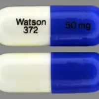 Loxapine (Loxapine (oral) [ lox-a-peen ])-Watson 372 50 mg-50 mg-Blue & White-Capsule-shape