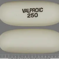 Valproic acid (Valproic acid (oral/injection) [ val-pro-ik-a-sid ])-VALPROIC 250-250 mg-White-Capsule-shape