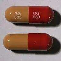 Rifampin (monograph) (Rifadin)-GG 633 GG 633-300 mg-Red / Tan-Capsule-shape