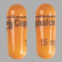 Amrix (Cyclobenzaprine [ sye-kloe-ben-za-preen ])-Logo Cephalon 15 mg-15 mg-Orange-Capsule-shape