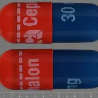 Amrix (Cyclobenzaprine [ sye-kloe-ben-za-preen ])-Logo Cephalon 30 mg-30 mg-Blue & Orange-Capsule-shape