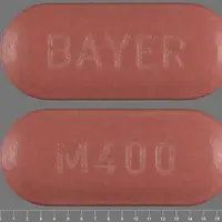 Moxifloxacin (systemic) (monograph) (Avelox)-BAYER M400-400 mg-Red-Oval