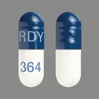 Omeprazole and sodium bicarbonate (Omeprazole and sodium bicarbonate [ oh-me-pray-zol-and-so-dee-um-by-kar-bon-ate ])-RDY 364-40 mg / 1100 mg-Blue & White-Capsule-shape