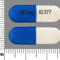 Calcium acetate (Calcium acetate [ kal-see-um-as-e-tate ])-667 mg IG 377-667 mg-Blue & White-Capsule-shape