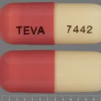 Fluvastatin (Fluvastatin [ floo-va-sta-tin ])-TEVA 7442-20 mg-Pink & White-Capsule-shape