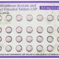 Ethinyl estradiol and norethindrone (hrt) (Ethinyl estradiol and norethindrone (hrt) [ eth-in-ill-ess-tra-dye-ole-and-nor-eth-in-drone ])-D5-0.0025 mg / 0.5 mg-Pink-Round