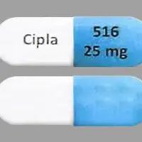 Cyclophosphamide (oral and injection) (Cyclophosphamide (oral/injection) [ sye-kloe-foss-fa-mide ])-Cipla 516 25 mg-25 mg-Blue & White-Capsule-shape