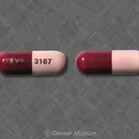 Minocycline (eent) (monograph) (Medically reviewed)-TEVA 3167-100 mg-Maroon & Pink-Capsule-shape