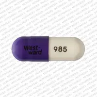 Cefaclor (Cefaclor [ cef-a-klor ])-West-ward 985-250 mg-Purple / White-Capsule-shape