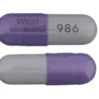 Cefaclor (Cefaclor [ cef-a-klor ])-West-ward 986-500 mg-Purple / Gray-Capsule-shape