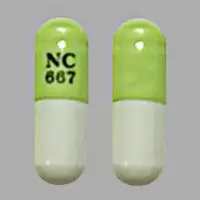 Calcium acetate (Calcium acetate [ kal-see-um-as-e-tate ])-NC 667-667 mg-Green & White-Capsule-shape