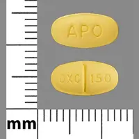 Oxcarbazepine (Oxcarbazepine [ ox-kar-bay-zeh-peen ])-APO OXC 150-150 mg-Yellow-Oval