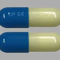 Vancomycin (injection) (Vancomycin (injection) [ van-koe-mye-sin ])-OP64 OP64-125 mg-Blue & Yellow-Capsule-shape