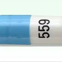 Nitrofurantoin (Nitrofurantoin [ nye-troe-fue-ran-toin ])-559-50 mg-Blue & White-Capsule-shape