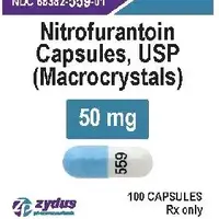 Nitrofurantoin (Nitrofurantoin [ nye-troe-fue-ran-toin ])-559-50 mg-Blue & White-Capsule-shape