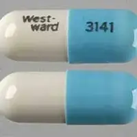 Doxycycline (systemic) (monograph) (Doryx)-West-ward 3141-50 mg-Blue & White-Capsule-shape