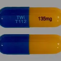 Fenofibric acid (Fenofibric acid [ fen-oh-fye-brik-as-id ])-TWi T112 135mg-135 mg-Blue & Yellow-Capsule-shape