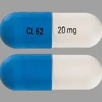 Ziprasidone (Ziprasidone (oral/injection) [ zi-pray-si-done ])-CL62 20  mg-20 mg-Blue & White-Capsule-shape