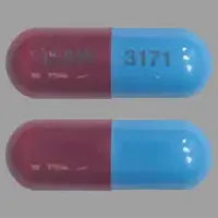 Clindamycin (systemic) (monograph) (Cleocin hcl)-G&W 3171-150 mg-Blue / Red-Capsule-shape