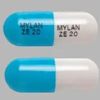 Ziprasidone (Ziprasidone (oral/injection) [ zi-pray-si-done ])-MYLAN ZE 20 MYLAN ZE 20-20 mg-Blue & White-Capsule-shape