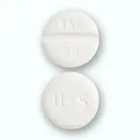 First baclofen (Baclofen (oral) [ bak-loe-fen ])-U-S BAC 20-20 mg-White-Round