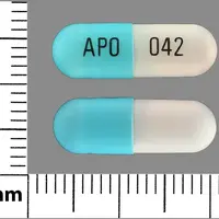 Acyclovir (injection) (Acyclovir (injection) [ a-sye-klo-veer ])-APO 042-200 mg-Turquoise & White-Capsule-shape