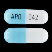 Acyclovir (injection) (Acyclovir (injection) [ a-sye-klo-veer ])-APO 042-200 mg-Turquoise & White-Capsule-shape