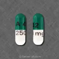 Cephalexin (Cephalexin [ sef-a-lex-in ])-A 42 250 mg-250 mg-Green & White-Capsule-shape