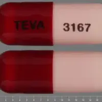 Minocycline (eent) (monograph) (Medically reviewed)-TEVA 3167-100 mg-Maroon & Pink-Capsule-shape