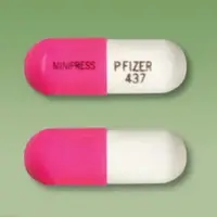 Prazosin (Prazosin [ pra-zoe-sin ])-MINIPRESS PFIZER 437-2 mg-Pink & White-Capsule-shape