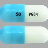 Pregabalin (Pregabalin [ pre-gab-a-lin ])-50 PGBN-50 mg-Blue & White-Capsule-shape