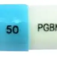 Pregabalin (Pregabalin [ pre-gab-a-lin ])-50 PGBN-50 mg-Blue & White-Capsule-shape