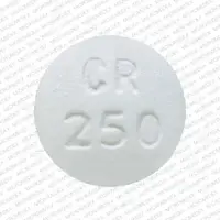 Ciprofloxacin (Ciprofloxacin (oral) [ sip-roe-flox-a-sin ])-CR 250 >-250 mg-White-Round