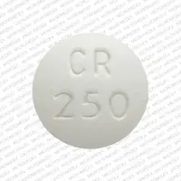 Ciprofloxacin (Ciprofloxacin (oral) [ sip-roe-flox-a-sin ])-CR 250 >-250 mg-White-Round