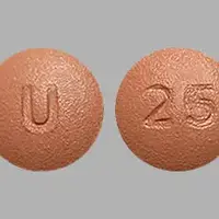 Quetiapine (Quetiapine [ kwe-tye-a-peen ])-U 25-25 mg-Peach-Round