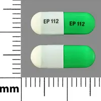 Hydroxyzine (Hydroxyzine [ hye-drox-ee-zeen ])-EP112 EP112-50 mg-Green & White-Capsule-shape