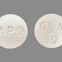 Olanzapine (Olanzapine (oral) [ oh-lanz-a-peen ])-APO OLA 10-10 mg-White-Round