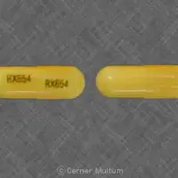 Amoxicillin (Amoxicillin)-RX654 RX654-250 mg-Yellow-Capsule-shape