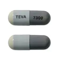 Minocycline (eent) (monograph) (Medically reviewed)-TEVA 7300-75 mg-Gray & White-Capsule-shape